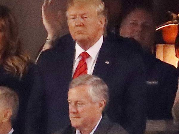 WASHINGTON, DC - OCTOBER 27: President Donald Trump attends Game Five of the 2019 World Series between the Houston Astros and the Washington Nationals at Nationals Park on October 27, 2019 in Washington, DC.   Win McNamee/Getty Images/AFP == FOR NEWSPAPERS, INTERNET, TELCOS & TELEVISION USE ONLY ==