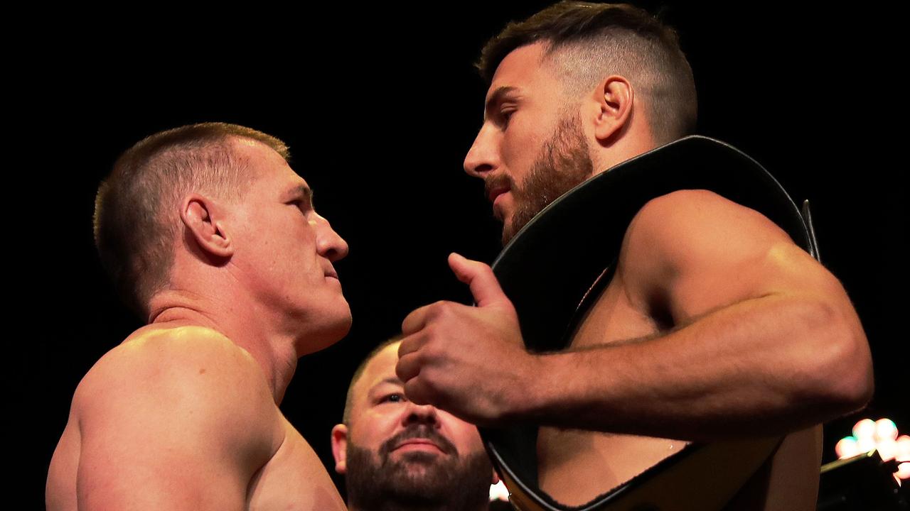 Paul Gallen faces off with opponent Kris Terzievski. Photo by Peter Lorimer/Getty Images.