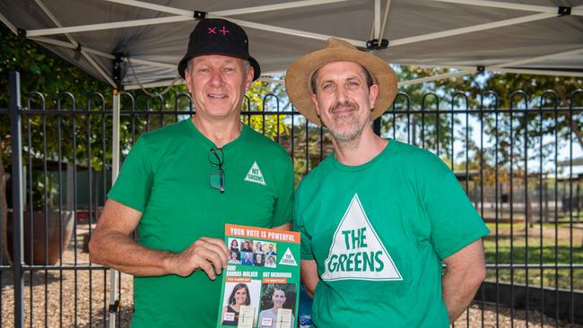 NT Greens at the Leanyer School voting booths on Election Day 2024. Picture: Pema Tamang Pakhrin