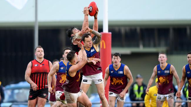 Panton Hill and South Morang battle for the Division 3 premiership. Picture: Andy Brownbill