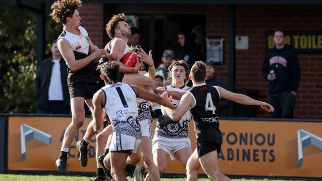 Nathan Cairns of Ringwood takes a mark. Picture: George Salpigtidis