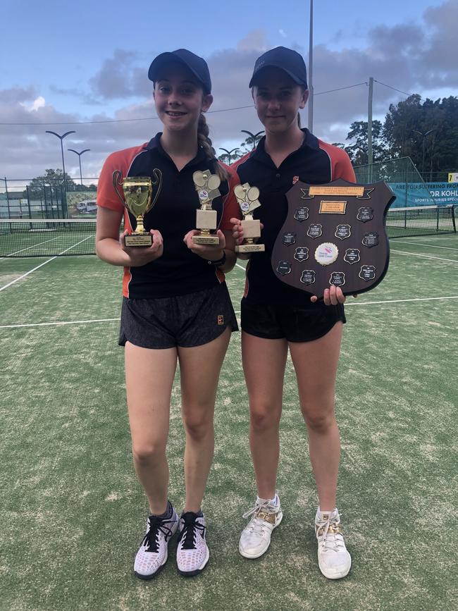 Tennis Gold Coast Inter-School Tennis Challenge. Secondary Girls - Saint Stephen's College: Chelsea Stergiopoulos &amp; Alexis Stergiopoulos. Picture: SUPPLIED