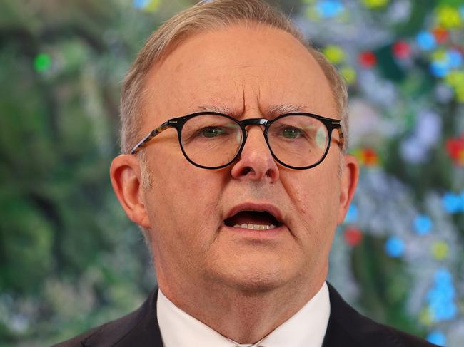 GOLD COAST, AUSTRALIA - JANUARY 09: Prime Minister Anthony Albanese speaks during a media conference at the Gold Coast Emergency Management Centre on January 09, 2024 in Gold Coast, Australia. The Queensland and Federal governments have announced additional disaster assistance funding for people impacted by storms in South-East Queensland. (Photo by Chris Hyde/Getty Images)