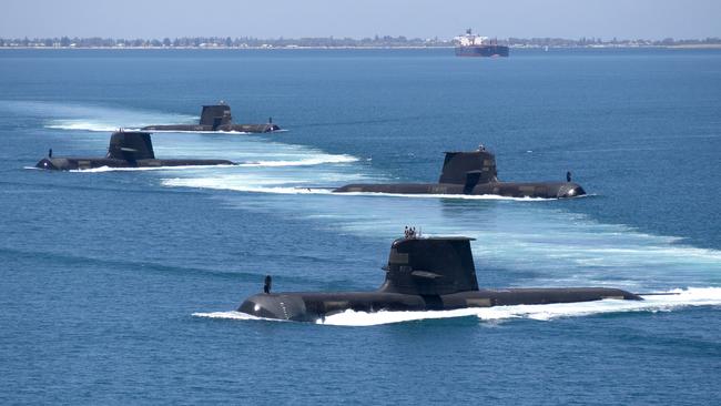 Collins Class submarines HMAS Collins, HMAS Farncomb, HMAS Dechaineux and HMAS Sheean. These vessels will need to last until the future subs are ready. Picture: Royal Australian Navy