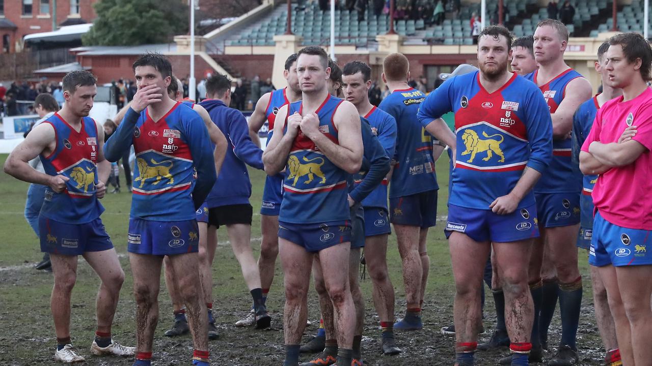 Huonville Lions playing group after the loss. Huonville Lions V Cygnet seniors. SFL grand finals at North Hobart Oval. Picture: Nikki Davis-Jones
