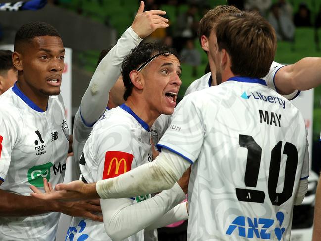 Neyder Stiven Moreno Betancur celebrates Logan Rogerson’s decisive goal. Picture: Getty Images