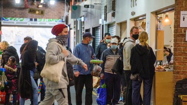 Crowds at South Melbourne Market on Saturday. Picture: Jay Town