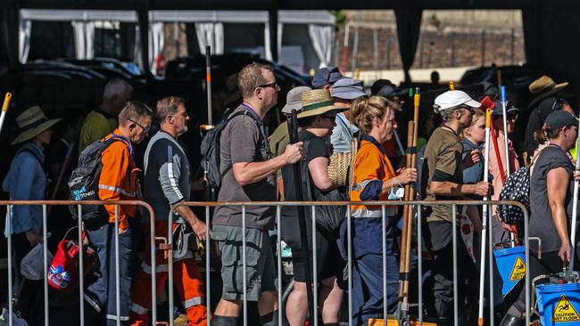 Members of the Mud Army leave the RNA Showground. Picture: Zak Simmonds