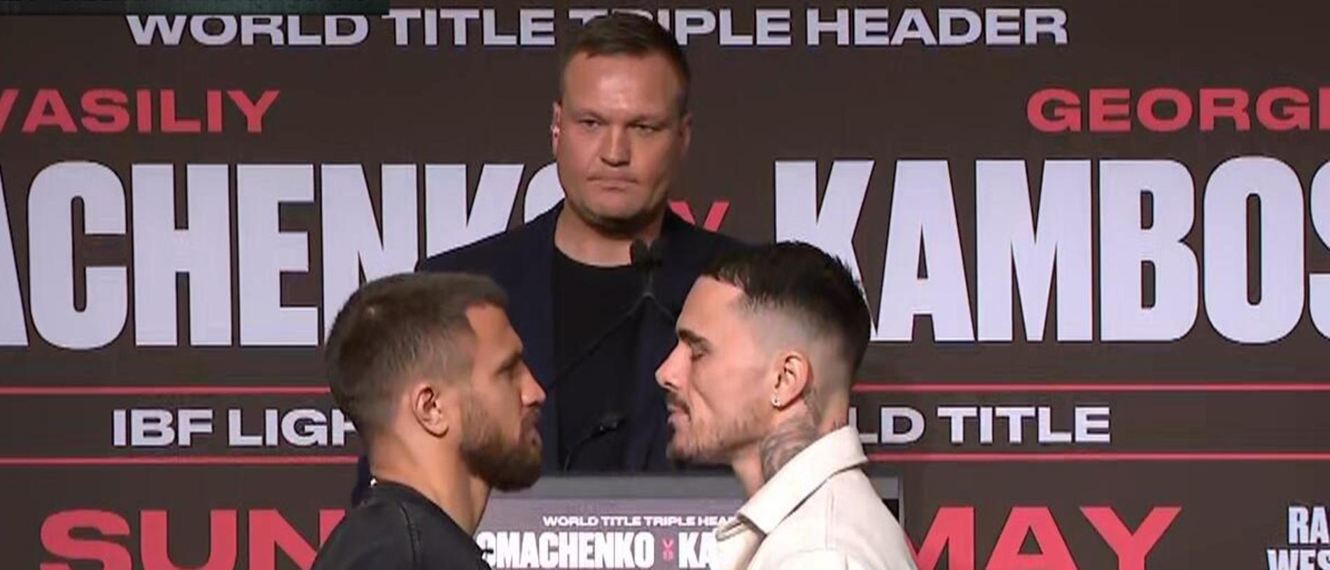 George Kambosos and Vasiliy Lomachenko shared a ridiculously long stare-down.