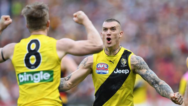 “F---en oath” was the best way Dustin Martin could sum up how he felt when the Tigers won the 2017 AFL Grand Final.