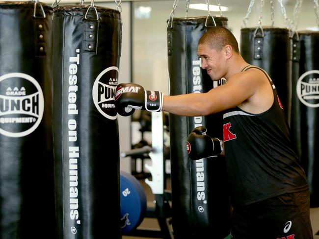 Leilani Latu sweats it out during a training session at the Panthers Academy. Picture: Gregg Porteous