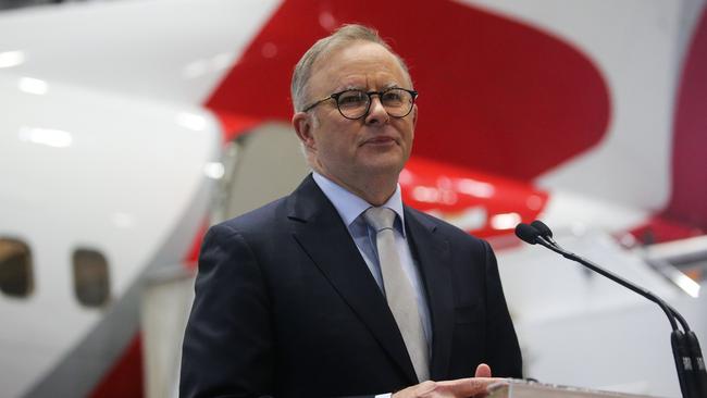 Prime Minister Anthony Albanese at the launch of the Qantas 'Yes' Campaign in Sydney. Picture: NCA Newswire / Gaye Gerard