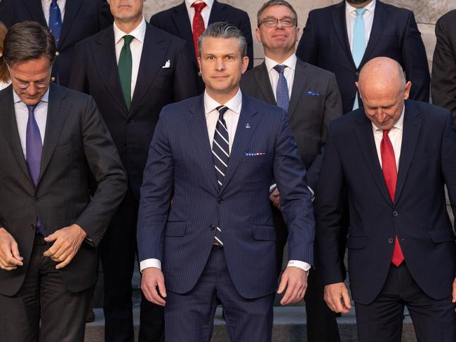 US Secretary of Defence Pete Hegseth (C), British Secretary of State for Defence John Healy (R) and NATO Secretary General Mark Rutte (L) during the NATO Defence Ministers' meeting in Brussels, Belgium. Picture: Getty Images