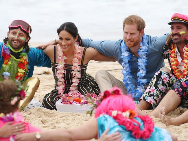 The royals joined members of OneWave, an awareness group for mental health and wellbeing, at Bondi Beach. Picture: Toby Zerna