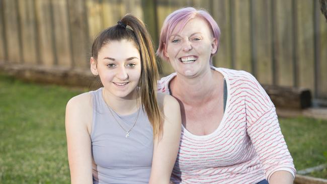 Atalaya Gould, 12, with mum Renee de Villiers. A benefit night will be held at Holsworthy High School for Atalaya who recently had surgery to remove a large tumour from her brain, but which left her legally blind. Picture: Melvyn Knipe