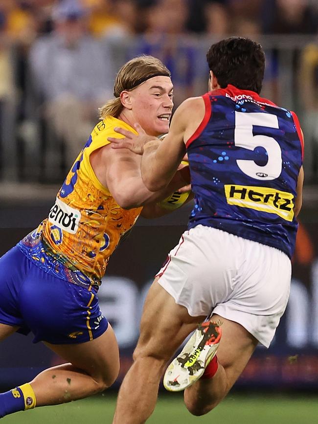 Reid fends off Christian Petracca. (Photo by Paul Kane/Getty Images)