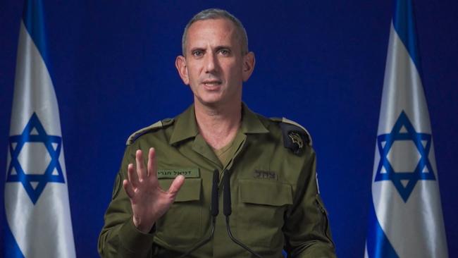 Israeli military spokesman Rear Admiral Daniel Hagari calling on the Israeli people to be ‘alert and vigilant’ as it carries out strikes on military targets in Iran. Picture: Israeli Army / AFP