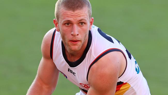 AFL Round 9. North Melbourne vs Adelaide at Metricon Stadium, Gold Coast.  01/08/2020.   Andrew McPherson of the Crows    . Pic: Michael Klein