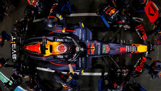 Max Verstappen driving the for Oracle Red Bull Racing during a pit stop. Picture: Getty Images