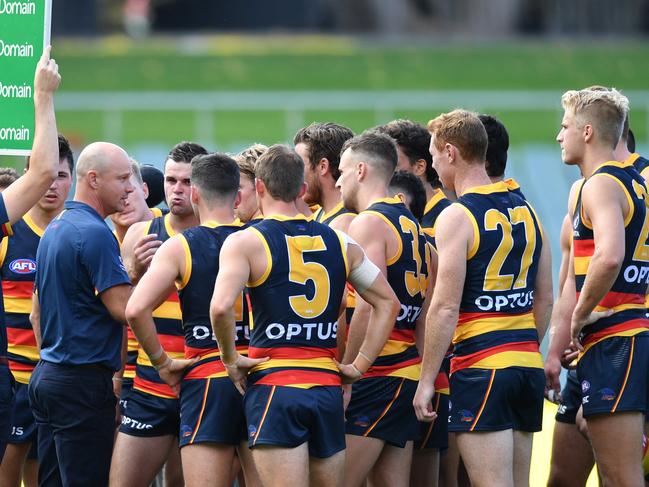 Crows coach Matthew Nicks during the Round 1 AFL match between Adelaide and Sydney at Adelaide Oval on March 21, 2020. Picture: AAP Image/David Mariuz.