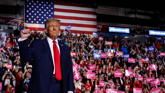 Donald Trump takes the stage during a campaign rally in Reading, Pennsylvania. Picture: Getty Images via AFP.