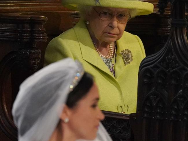 Queen Elizabeth II looks on during the wedding ceremony of Prince Harry and Meghan Markle.