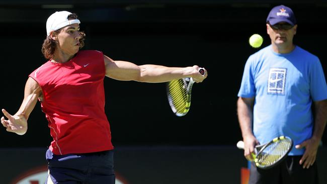 Rafael Nadal (left) is watched by his coach and uncle Toni ahead of the 2007 Australian Open. He lost in the quarterfinals that year, before going on to win it in 2009. And now, in 2021, he’s aiming for a second Australian Open crown. Picture: File