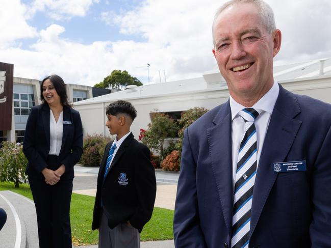 Principal Dr Paul Shannon for Herald Sun Australias Best Teachers series. Staff: Divya Shangari (Dean of Staff) and Jed Harrington (Faculty Head Junior School English) and Students: James Bhusal (Year 8), Chibuikem Anyadoro (Year 11)