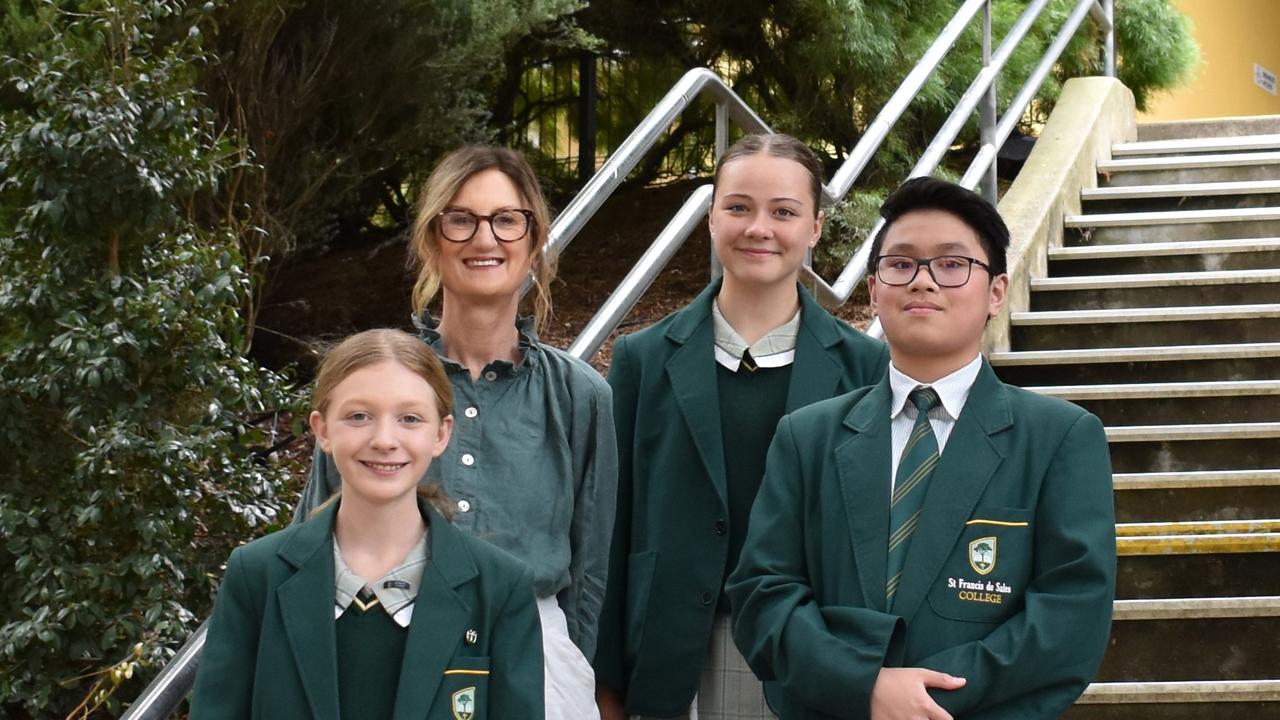 St Francis de Sales College teacher Jennifer Ness-Ferry with students Leah Stewart, Jasmine Henderson and Shaun Gador. Picture: Supplied