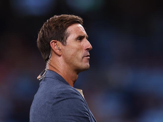 SYDNEY, AUSTRALIA - MARCH 28: Commentator Andrew Johns looks on during the round four NRL match between Sydney Roosters and Penrith Panthers at Allianz Stadium, on March 28, 2024, in Sydney, Australia. (Photo by Cameron Spencer/Getty Images)