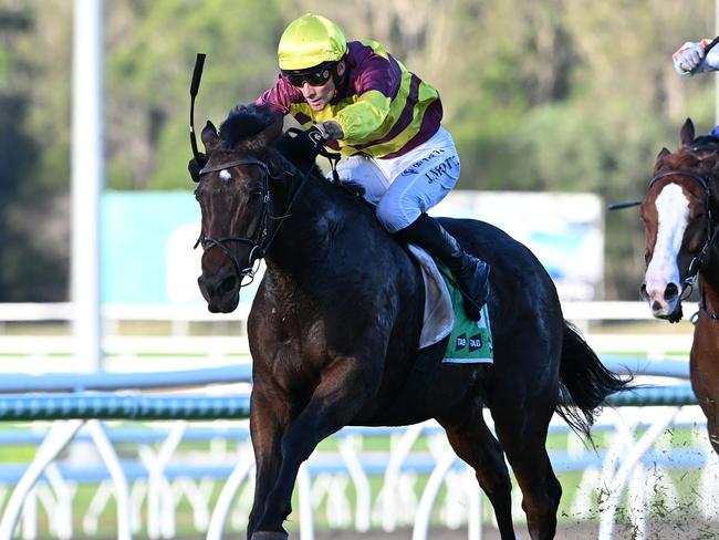 Numerian races clear to win the Hollindale Stakes for jockey Jamie Mott and trainer Annabel Neasham at the Sunshine Coast. Picture: Grant Peters - Trackside Photography