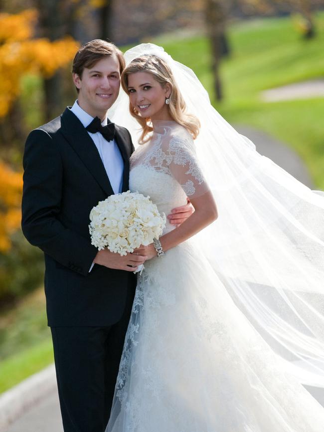 Loving wife ... Ivanka Trump and Jared Kushner on their wedding day on October 25, 2009 in New Jersey. Picture: Brian Marcus/Fred Marcus Photography via Getty Images