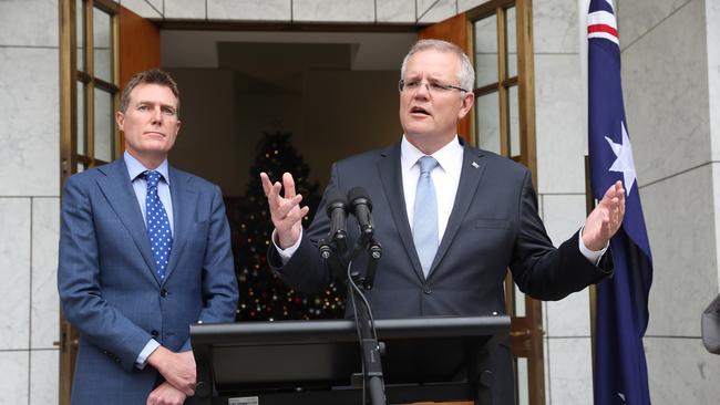 The Prime Minister Scott Morrison with the Attorney-General Christain Porter today. Picture: Gary Ramage