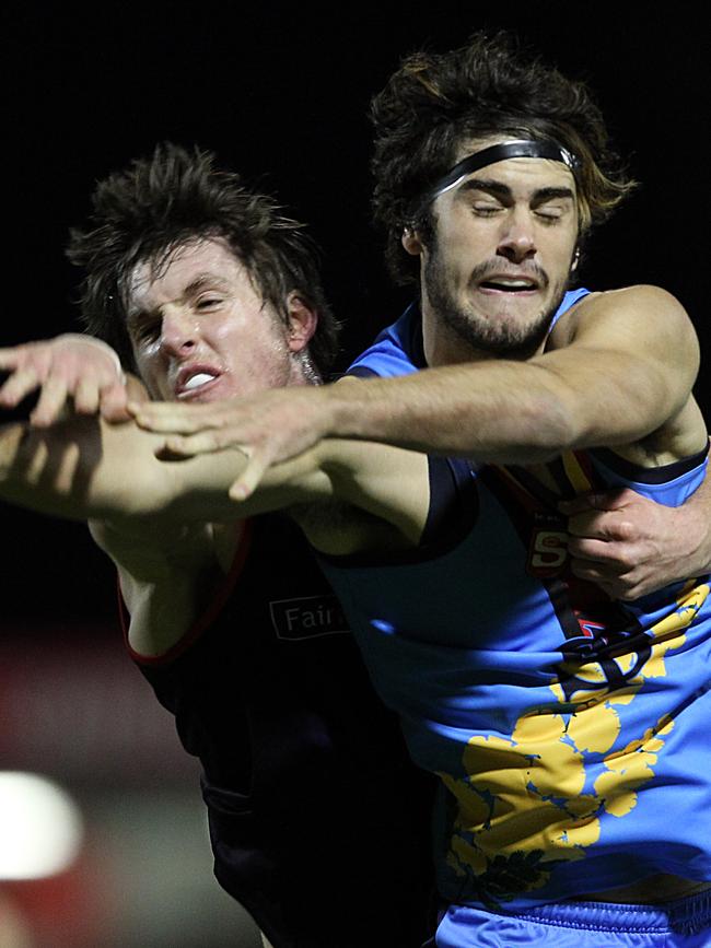 Brodie Grundy in action for Sturt against Norwood in 2012.