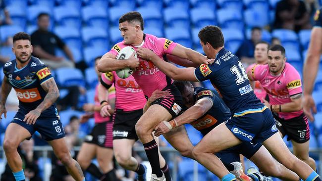 Nathan Cleary on the charge for the Panthers. Picture: Getty Images