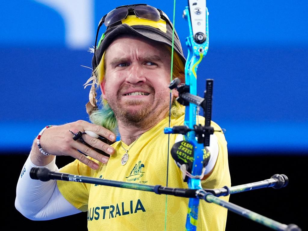 Australia's Taymon Kenton-Smith won plenty of fans during the archery men's individual recurve open bronze medal match despite not winning the game. Picture: Pdimitar Dilkoff/ AFP