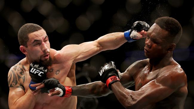 Robert Whittaker and Israel Adesanya at UFC 271 in February. Picture: Getty Images