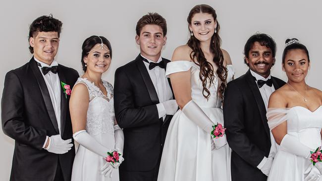 Moranbah Debutante Ball 2022 (from left) Davis Iraia, Jorjya Gostelow, Boyd Clothier, Amalee Sammut, Jarli Blanco, Leysha Pearson. Picture: Contributed