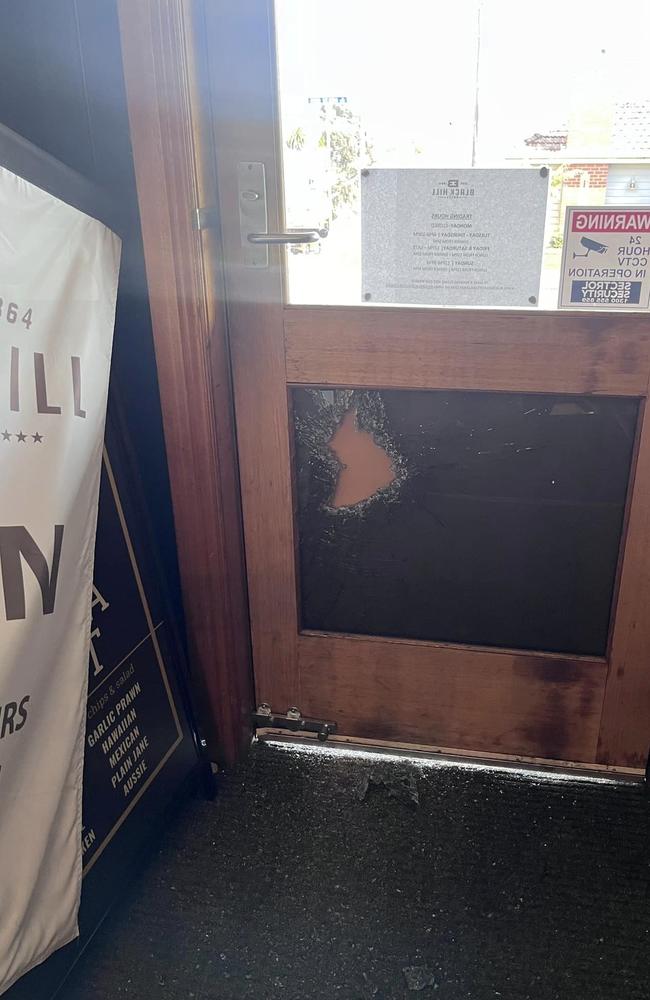 Damage to a door at the hotel. Picture: Facebook