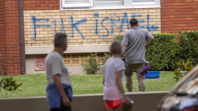 A building defaced during a vandalism spree in Woollahra last month.