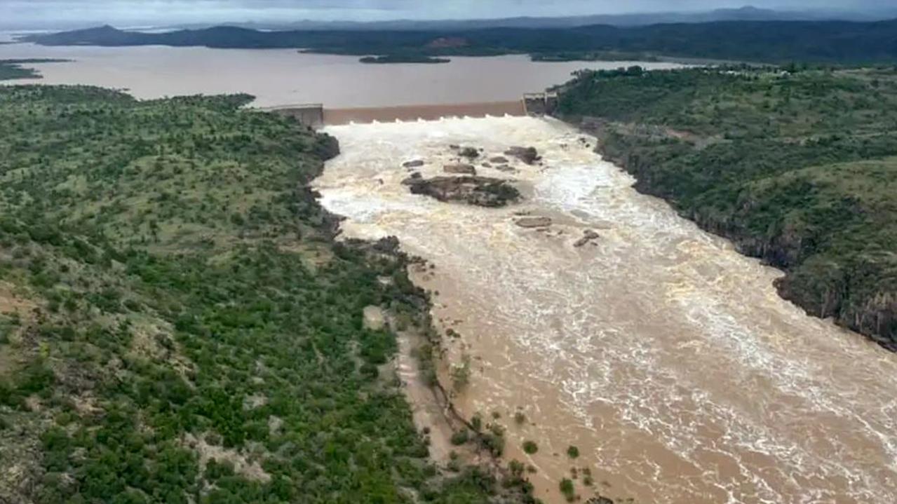 Water flows over the spillway at the Burdekin Falls Dam on Lake Dalrymple. Photo Supplied