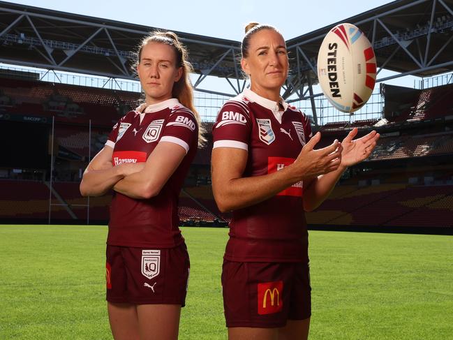 The hearts of the Maroons: Tamika Upton and Ali Brigginshaw. Picture: Liam Kidston
