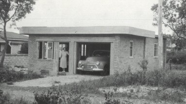 This picture shows the original beach house, hand-built out of brick cast by Jack Dorr circa 1948