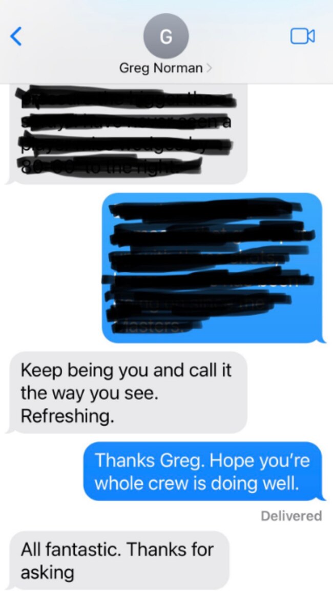 The undated text exchange between Greg Norman and Brandel Chamblee which the golf analyst released after their recent fallout.