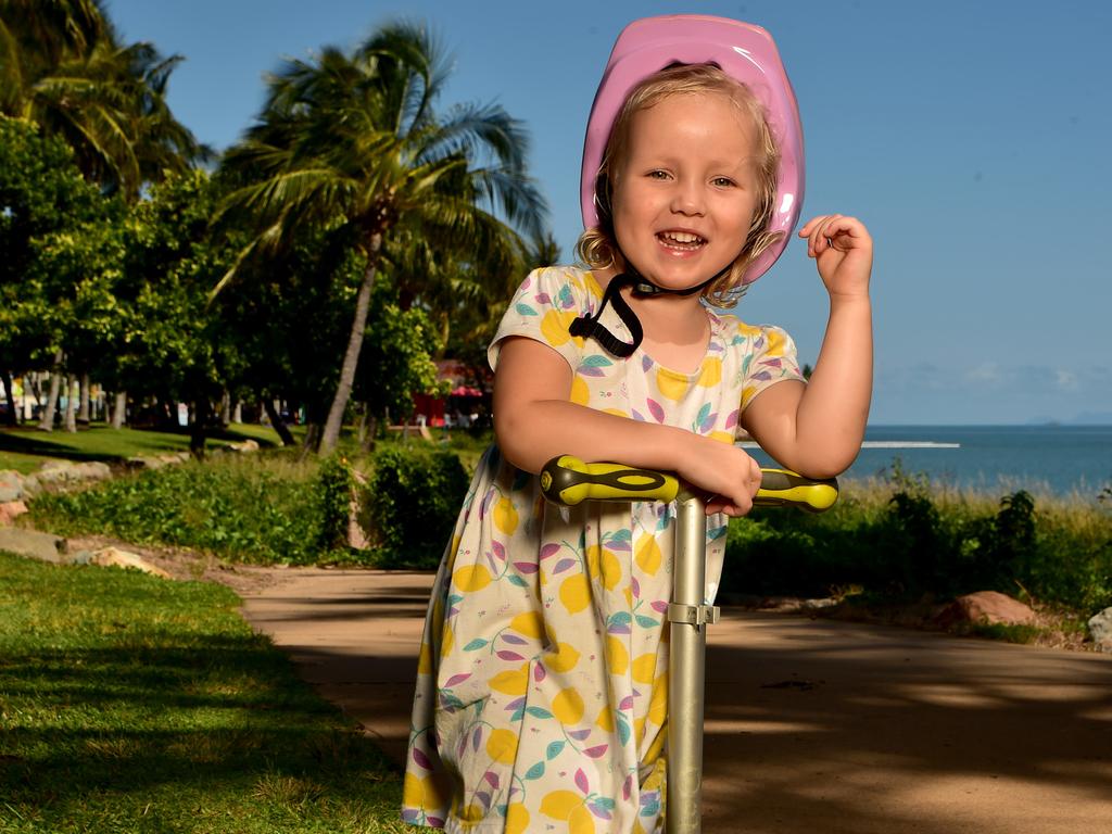 Emma Buttel, 3, enjoys a sunny day on the Strand. Picture: Evan Morgan