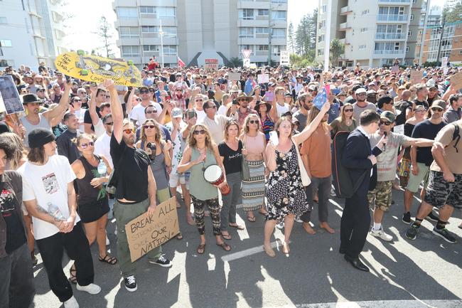 People in the Tweed are protesting the border restrictions. 22 August 2021 Coolangatta Picture by Richard Gosling