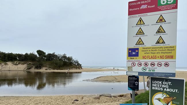 The warning sign at Stumers Creek on the Sunshine Coast.