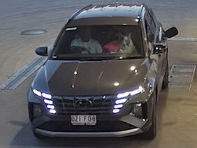 Image from a CCTV video released by police appearing to show the Durman family’s missing car and dog Bowie at a service station in Yamba.