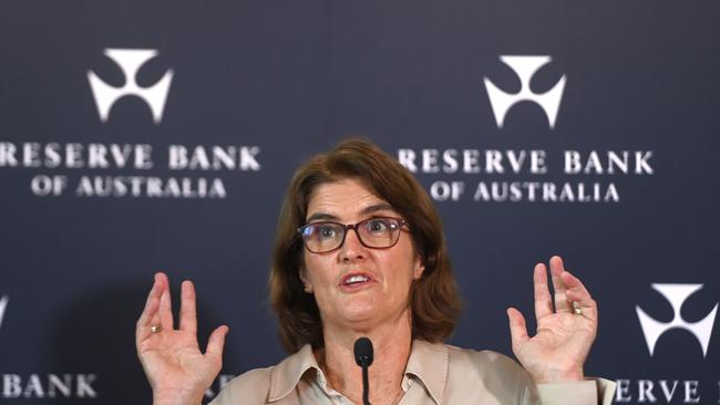 Reserve Bank of Australia governor Michele Bullock addresses the press on Tuesday after the central bank’s latest policy meeting. Picture: Jeremy Piper