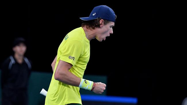 Australia's Alex De Minaur won the opening singles match over Hungary’s Zsombor Piros. Picture: AFP